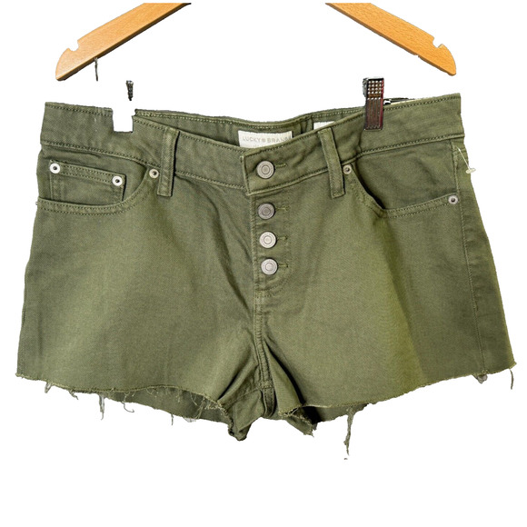 Lucky Brand Women’s Green Cut-Off Shorts‎ Size 8  Button Fly Distressed Denim - Picture 1 of 10